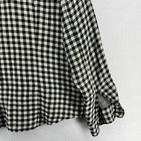 THEORY Shirt Mens XL Cotton Wool Gauze Gingham Check Button Up Double Face Black - Picture 8 of 16